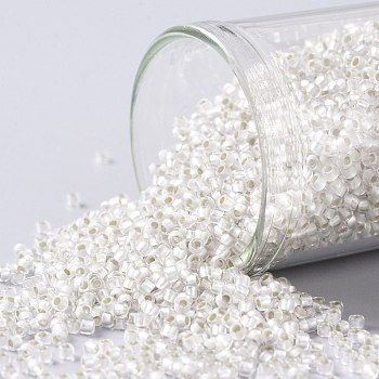 TOHO Round Seed Beads, Japanese Seed Beads, (21F) Silver-Lined Translucent Frosted Crystal Clear, 15/0, 1.5mm, Hole: 0.7mm, about 3000pcs/10g