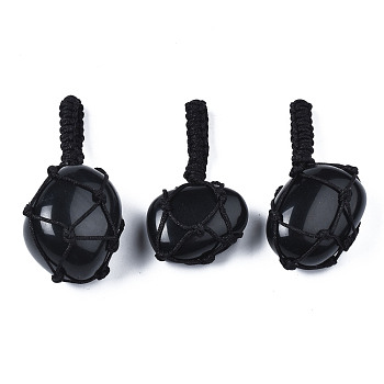 Natural Obsidian Pendants, with Woven TaiWan Nylon Thread, Nuggets, 40~60x20~27x12~24mm, Hole: 10~16mm