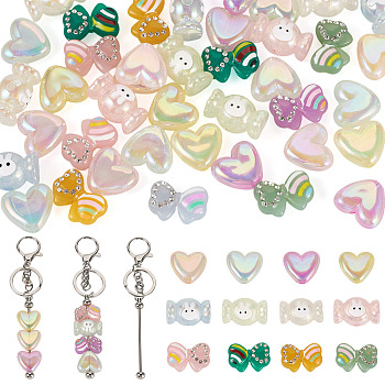 DIT Keychain Making Kits, including 10Pcs Stainless Steel Beadable Keychain Bar, 40Pcs Acrylic Beads, Mixed Shapes, Mixed Color, 148mm