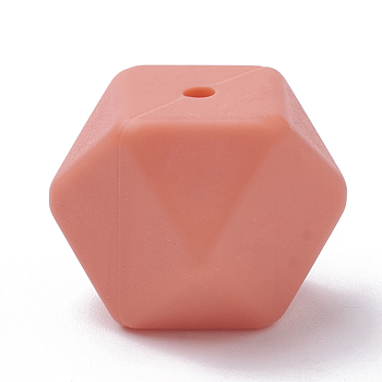 Food Grade Eco-Friendly Silicone Beads, Chewing Beads For Teethers, DIY Nursing Necklaces Making, Faceted Cube, Coral, 14x14x14mm, Hole: 2mm