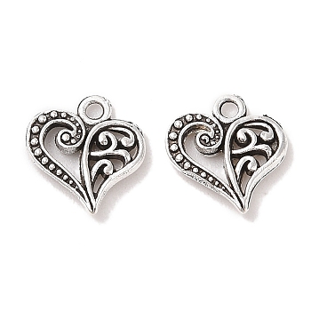 Tibetan Style Filigree Alloy Heart Charms, Cadmium Free & Lead Free, Antique Silver, 14x13x3mm, Hole: 1.5mm, about 1100pcs/1000g