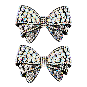 Crystal AB Glass Rhinestone Bowknot Ornament Accessories, with Velvet, for DIY Shoe Bag Costume Decoration, Black, 51~54x77~77.5x16~17mm