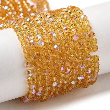 Electroplate Transparent Glass Beads Strands, Faceted, Round, Rainbow Plated, Goldenrod, 3mm, Hole: 0.8mm, about 164~166pcs/strand, 19.69~19.88 inch(50~50.5cm)