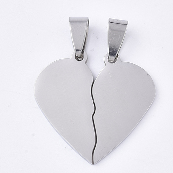 201 Stainless Steel Split Pendants, for Lovers, Heart with Heart, Stainless Steel Color, 27x28x1mm, Hole: 8x4mm