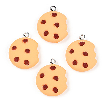 Opaque Resin Pendants, Cartoon Biscuit Charms with Platinum Plated Iron Loops, Food, 25x19.5x5.5mm, Hole: 2mm