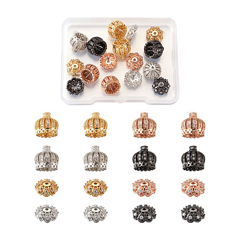 Hollow Brass Micro Pave Clear Cubic Zirconia Beads, Tassel Cap Bail, Crown, Mixed Color, 16pcs/Box