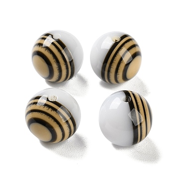 Opaque Resin Beads, Striped Round Beads, White, 17x17mm, Hole: 2mm