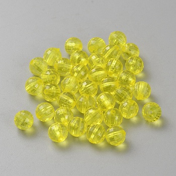 Transparent Acrylic Beads, Faceted, Round, Yellow, 10mm, Hole: 2mm