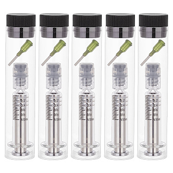 Reusable Glass Dispensing Syringes, with Luer & Needle, for Industry or Labtoratory Liquids Filling, Glue Application, Silver, 9.1x2cm, Capacity: 1ml(0.03fl. oz)