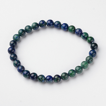 Natural Chrysocolla and Lapis Lazuli Round Bead Stretch Bracelets, 54.5mm