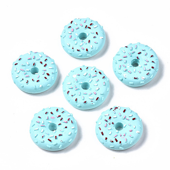 Spray Painted Resin Cabochons, Donut, Light Sky Blue, 28.5x28.5x9mm