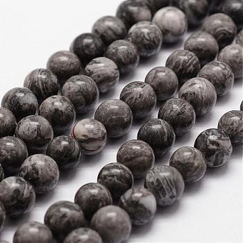 Natural Map Stone/Picasso Stone/Picasso Jasper Bead Strands, Round, 6mm, Hole: 1mm, about 61pcs/strand, 14.9 inch~15.1 inch