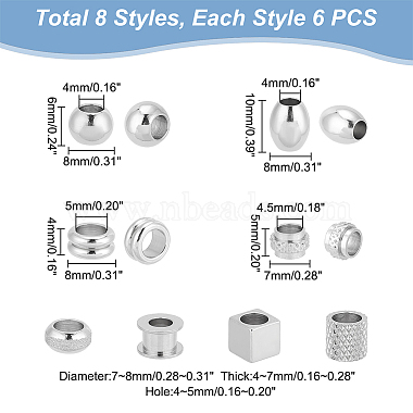 48Pcs 8 Style 304 & 201 & 303 Stainless Steel European Beads(STAS-UN0040-02)-3