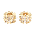 Brass Micro Pave Clear Cubic Zirconia European Beads, Rondelle Wheel Large Hole Bead, Long-Lasting Plated, Rack Plating, Lead Free & Cadmium Free, Real 18K Gold Plated, 9x6mm, Hole: 4mm(KK-B186-18G)