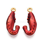 304 Stainless Steel Enamel Pendants, Shrimp Charms, Ion Plating(IP), Real 18K Gold Plated, Crimson, 20.5x9.5x4mm, Hole: 1.1~1.5mm(STAS-N124-23G)