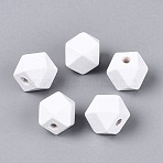 Spray Painted Wood European Beads, Large Hole Beads, Polygon, White, 16x15x15mm, Hole: 4mm(WOOD-F017-07D)
