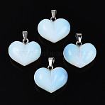 Opalite Chunky Pendants, Heart Charms, with 304 Stainless Steel Snap on Bails, Stainless Steel Color, 17~18x20~20.5x11~12mm, Hole: 5.5~6x2.5~3.5mm(G-T143-19B)
