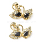 Brass Micro Pave Black Cubic Zirconia Pendants, Double Swans Charms, Golden, 15.5x22x7mm, Hole: 4x3mm(CU-CBA5C42-11G)