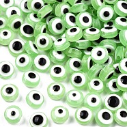 Resin Beads, Flat Round, Evil Eye, Light Green, 6x4mm, Hole: 1.5mm(RESI-S339-4x6-19)