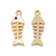 Alloy Enamel Pendants, Fishbone Charms, Golden, White, 23.5x8.5x1.5mm, Hole: 1.6mm(ENAM-B050-11G-06)