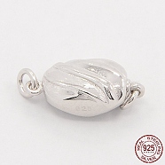 Jewelry Necklace Clasps Rhodium Plated 925 Sterling Silver Box Clasps, Oval, Platinum, 16x7x5mm, Hole: 2mm(STER-M019-03S)