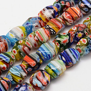 Handmade Millefiori Glass Bead Strands, Faceted, Cuboid, Colorful, 14~16x10~12x10~12mm, Hole: 1mm, about 22~25pcs/strand, 15.7 inch(X-LAMP-G099-10)