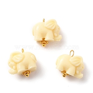 Dyed Synthetic Coral Pendants, with Alloy Spacer Beads and Golden Brass Ball Head Pins, Elephant, Cornsilk, 13x14x9.5mm, Hole: 1.8mm(PALLOY-JF00558-02)