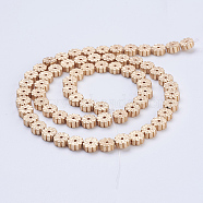 Electroplate Non-magnetic Synthetic Hematite Beads Strands, Frosted, Flower, Light Gold Plated, 6x2mm, Hole: 1mm, about 66pcs/strand, 15.9 inch(40.5cm)(G-J383-6x2mm-B02-F)