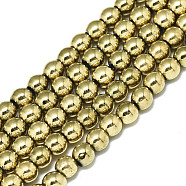 Electroplate Non-magnetic Synthetic Hematite Beads Strands, Round, Real 18K Gold Plated, 4x4mm, Hole: 0.9mm, about 100~101pcs/strand, 15.75 inch(40cm)(G-S352-52B-01)