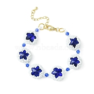 MIYUKI Glass Seed & Lampwork & Rhinestone Braided Star Link Chain Bracelets, Blue, 7-1/8 inch(18cm)(BJEW-MZ00038-01)