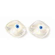 Transparent Glass Beads, with Enamel, Horse Eye with Evil Eye Pattern, White, 20x16x9.5mm, Hole: 1.4mm(GLAA-F121-01H)