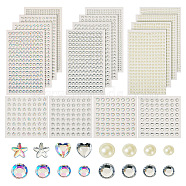 16 Sheets 4104Pcs Acrylic Imitation Pearl Stickers and Acrylic Rhinestone Gems Stickers, Half Round & Heart & Star Shape, for Scrapbooking and Crafts, Mixed Color, 3~6mm(DIY-TA0004-56)