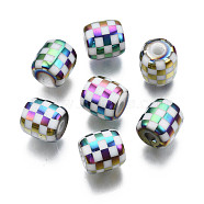 Electroplate Glass Beads, Column with Grid Pattern, Colorful, 11.5x11.5mm, Hole: 2.5mm, about 100pcs/bag(EGLA-S196-08A-06)