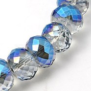 Electorplated Glass Beads, Rainbow Plated, Faceted, Rondelle, Royal Blue, 16x10mm(EGLA-E005-05)