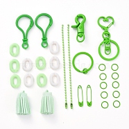DIY Keychain Making, with Spray Painted Brass Split Key Rings, Brass Swivel Clasps, Iron Heart Key Clasps, Eco-Friendly Iron Ball Chains with Connectors and Acrylic Linking Rings, Green, 31pcs/set(DIY-X0293-69E)