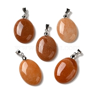 Natural Red Aventurine Pendants, Oval Charms with Rack Plating Platinum Plated Brass Snap on Bails, 30x21.5~22x6~6.5mm, Hole: 6x4mm(G-Z055-03P-10)