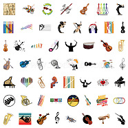 Music Theme PVC Plastic Sticker Labels, Waterproof Decals for Suitcase, Skateboard, Refrigerator, Helmet, Mobile Phone Shell, Musical Instruments Pattern, 30~80mm, 50pcs/set(STIC-PW0005-07B)