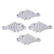 201 Stainless Steel Links connectors, Laser Cut, Fish, Stainless Steel Color, 9.5x19.5x1mm, Hole: 1.4mm(STAS-R104-034P)