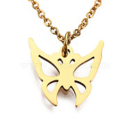 201 Stainless Steel Pendant Necklaces, with Cable Chains and Lobster Claw Clasps, Butterfly, Golden, 15.55 inch(39.5cm), 1.5mm(NJEW-S105-JN514-40-2)