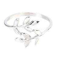304 Stainless Steel Leaf Cuff Rings, Open Rings, Stainless Steel Color, US Size 8, Inner Diameter: 18mm(STAS-H142-01P)