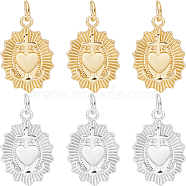 8Pcs 2 Colors Brass Pendants, with Jump Ring, Cadmium Free & Lead Free, Sacred Heart with Cross, Platinum & Golden, 19x12.5x2.5mm, Hole: 3mm, 4pcs/color(KK-BBC0013-01)