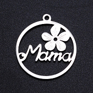 201 Stainless Steel Pendants, Filigree Joiners Findings, for Mother's Day, Laser Cut, Flower with Worde Mama, Stainless Steel Color, 22x19.5x1mm, Hole: 1.4mm(STAS-S105-JN897)