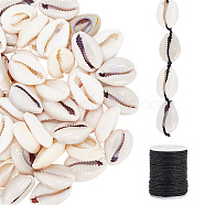 200G 2 Colors Natural Cowrie Shell Beads, Oval, No Hole/Undrilled, with 1 Roll Waxed Cotton Cord, Mixed Color, 20~23x14~20x9~13mm, 100g/color(BSHE-AR0001-04)