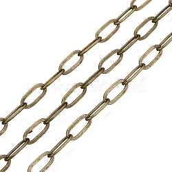 Brass Paperclip Chains, Flat Oval, Drawn Elongated Cable Chains, Soldered, with Spool, Cadmium Free & Nickel Free & Lead Free, Antique Bronze, 6x2.6x0.4mm, about 16.4 Feet(5m)/roll(X-CHC-S008-001C-AB)