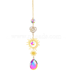 Quartz Crystal Big Pendant Decorations, Hanging Sun Catchers, with Wire Wrapped Heart, Teardrop, Clear AB, 422x43.5mm(HJEW-PW0001-011B)