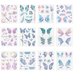 12 Sheets 12 Style Butterfly Theme Cool Sexy Body Art Removable Temporary Tattoos Paper Stickers, Mixed Patterns, 12x10.5x0.03cm, 1 sheet/style(MRMJ-GF0001-37)