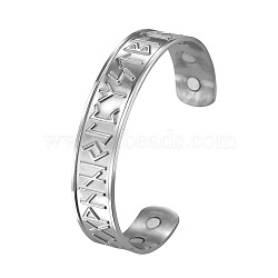 304 Stainless Steel Word Cuff Bangle with Magnetic Iron Beaded, Rune Words Odin Norse Viking Amulet Magnetic Therapy Jewelry, Stainless Steel Color, Inner Diameter: 2-3/8 inch(6.1cm)(FIND-PW0020-15B-P)