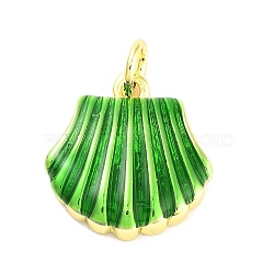 Real 18K Gold Plated Rack Plating Brass Enamel Charms, with Jump Ring, Long-Lasting Plated, Lead Free & Cadmium Free, Shell Shape Charm, Lime Green, 14x14x3.5mm, Hole: 3mm(KK-M293-31G-04)