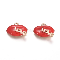 Valentine's Day Theme, Light Gold Plated Alloy Enamel Pendants, Lip with Word Love, Red, 14.5x18.5x6.5mm, Hole: 1.5mm(X-PALLOY-TAC0009-65)