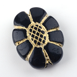 Flower Plating Acrylic Beads, Golden Metal Enlaced, Black, 20x15.5x6.5mm, Hole: 2mm(X-PACR-Q102-36B)